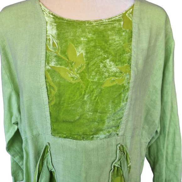 Dear Friends Boho Linen Top Vintage Women's Sz Medium Burnt Velvet Accents - Picture 4 of 14
